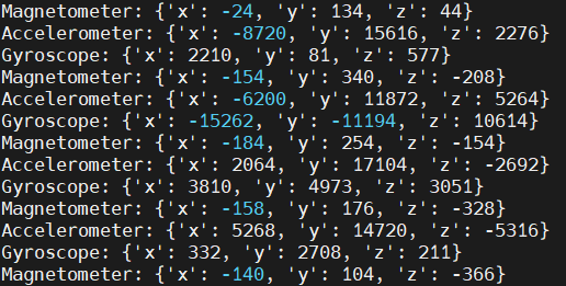 Результат работы скрипта mpu9265.py